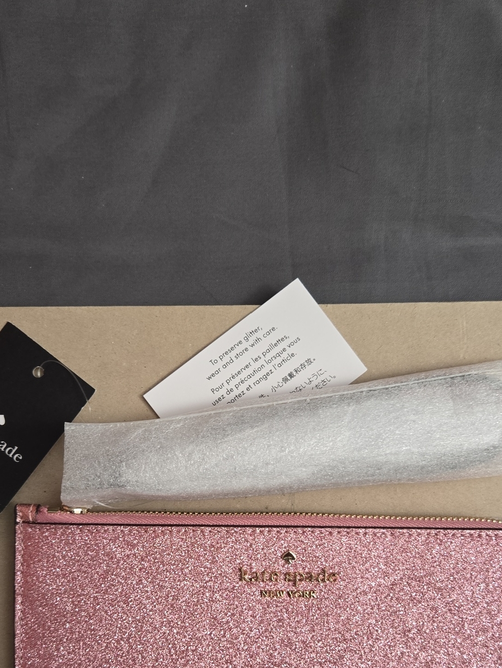 kate spade Rose Pink Glitter Zip Wristlet Clutch